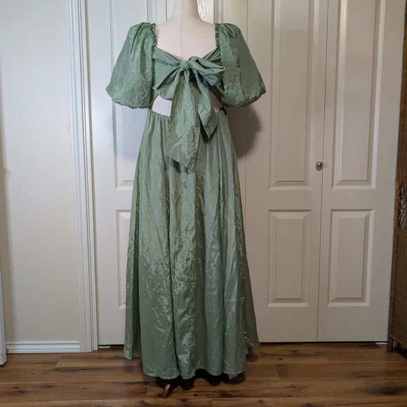 Abercrombie & Fitch Hardware Drama Puff Sleeve Dress | Lush Green | NWT | XL - Picture 4 of 8